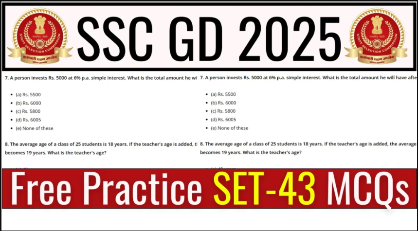 SSC GD 2025 Free Practice SET-43 MCQs for Constable CBT Exam