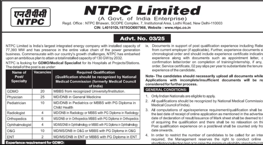 NTPC Limited Recruitment